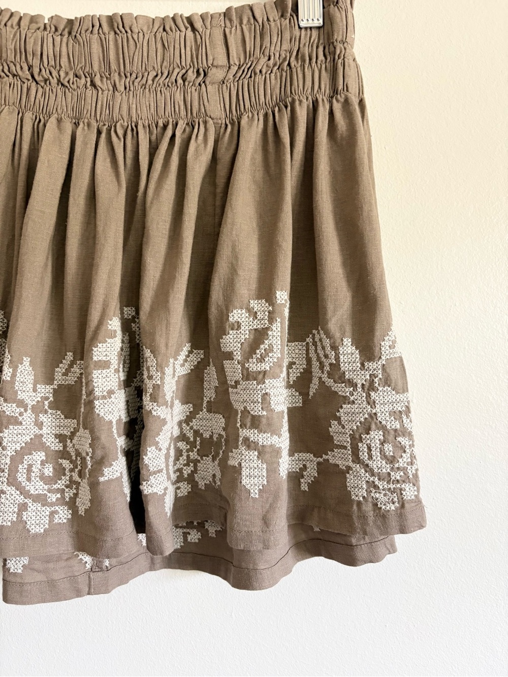 Aerie Linen Blend Embroidered Mini Skirt in Taupe NEW - Picture 3 of 5